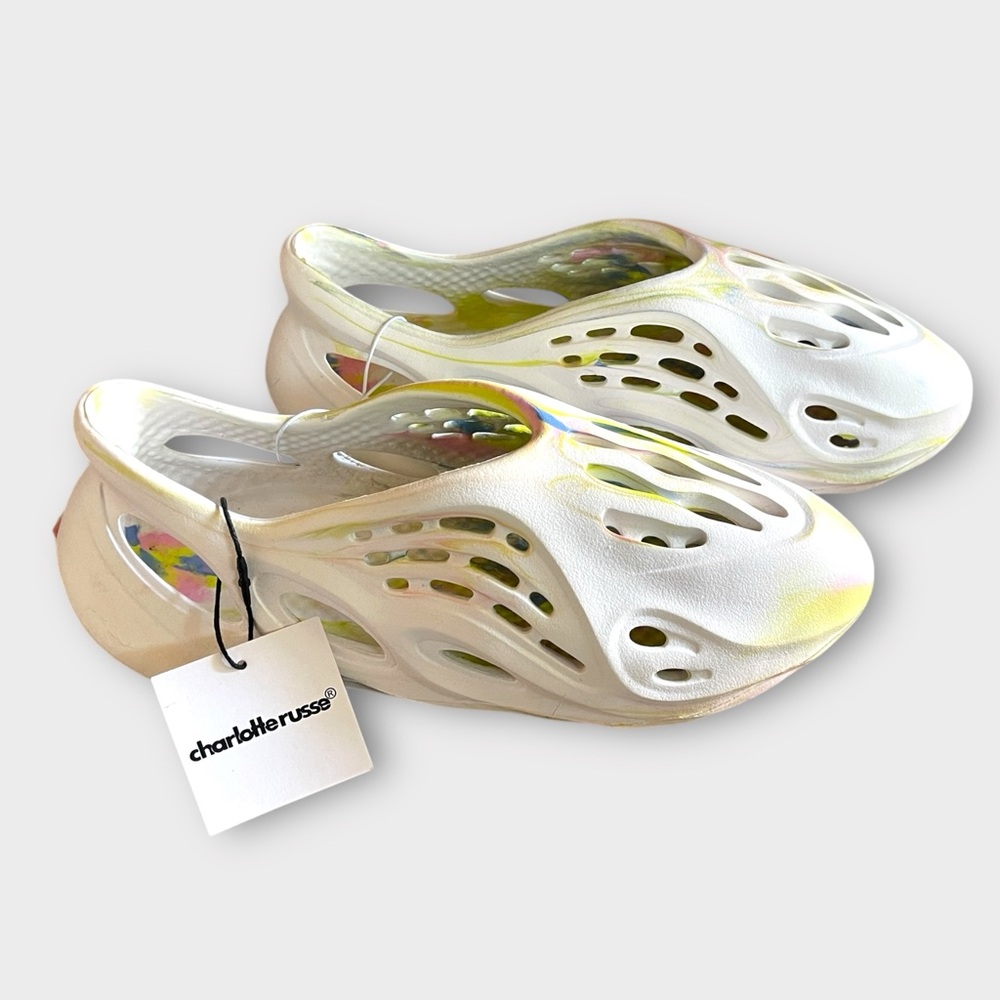 Charlotte Russe Foam Slip-On Clogs Sz 11 Iridescent Cut-Out Style